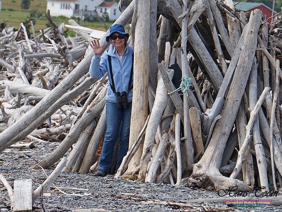 Laura and wood Pile